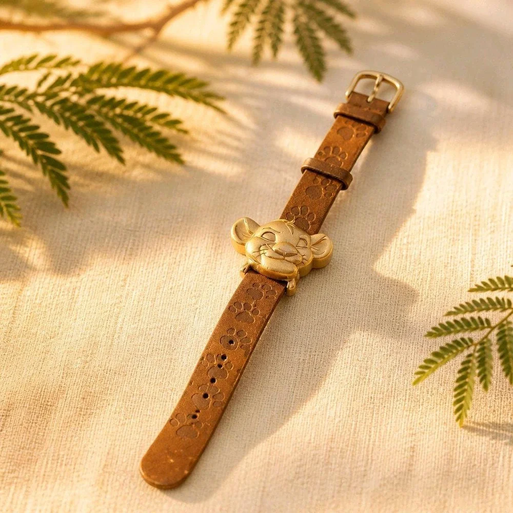 Vintage 1990s Disney Timex The Lion King Simba Flip-top Watch with leather Strap
